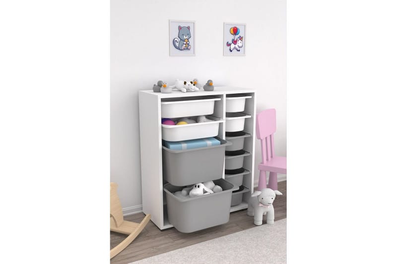 Multifunktionsskab Sosan K6B Hvid / Grå - Hvid / Grå - Opbevaring - Opbevaring til småting - Kurve & kasser