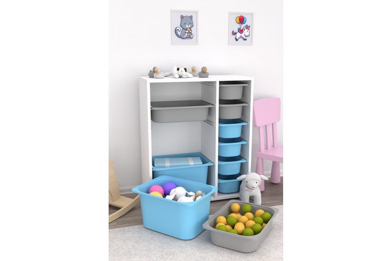 Multifunktionsskab Sosan K6U Hvid / Grå / Blå - Hvid / Grå / Blå - Opbevaring - Opbevaring til småting - Kurve & kasser
