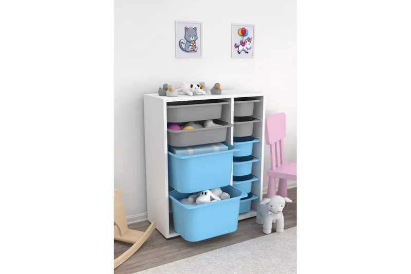 Multifunktionsskab Sosan K6U Hvid / Grå / Blå - Hvid / Grå / Blå - Opbevaring - Opbevaring til småting - Kurve & kasser
