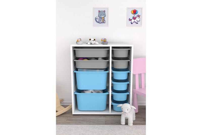 Multifunktionsskab Sosan K6U Hvid / Grå / Blå - Hvid / Grå / Blå - Opbevaring - Opbevaring til småting - Kurve & kasser