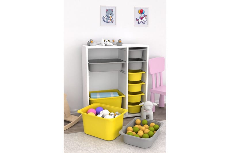 Multifunktionsskab Sosan K6U Hvid / Grå / Gul - Hvid / Grå / Gul - Opbevaring - Opbevaring til småting - Kurve & kasser