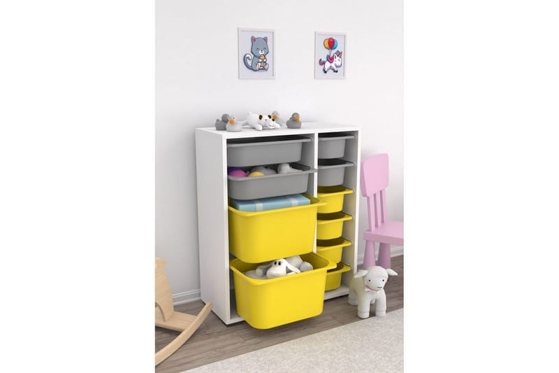 Multifunktionsskab Sosan K6U Hvid / Grå / Gul - Hvid / Grå / Gul - Opbevaring - Opbevaring til småting - Kurve & kasser