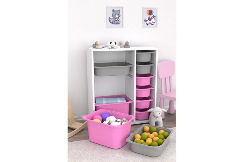 Multifunktionsskab Sosan K6U Hvid / Grå / Pink - Hvid / Grå / Pink - Opbevaring - Opbevaring til småting - Kurve & kasser