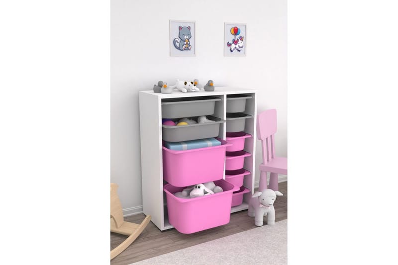 Multifunktionsskab Sosan K6U Hvid / Grå / Pink - Hvid / Grå / Pink - Opbevaring - Opbevaring til småting - Kurve & kasser