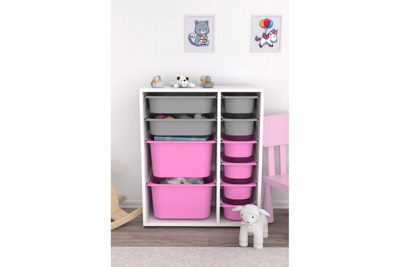 Multifunktionsskab Sosan K6U Hvid / Grå / Pink - Hvid / Grå / Pink - Opbevaring - Opbevaring til småting - Kurve & kasser
