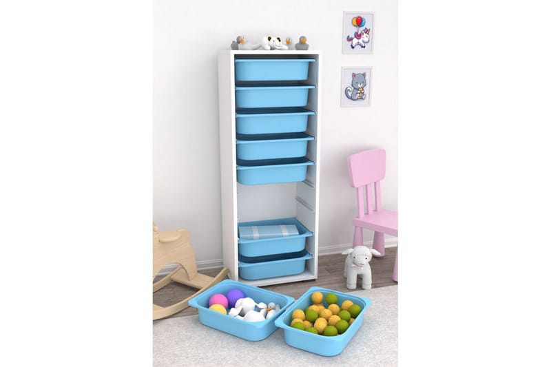 Multifunktionsskab Stribor Hvid / Blå - Hvid / Blå - Opbevaring - Opbevaring til småting - Kurve & kasser