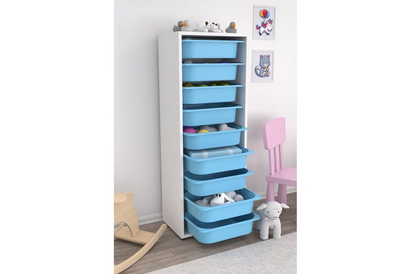 Multifunktionsskab Stribor Hvid / Blå - Hvid / Blå - Opbevaring - Opbevaring til småting - Kurve & kasser