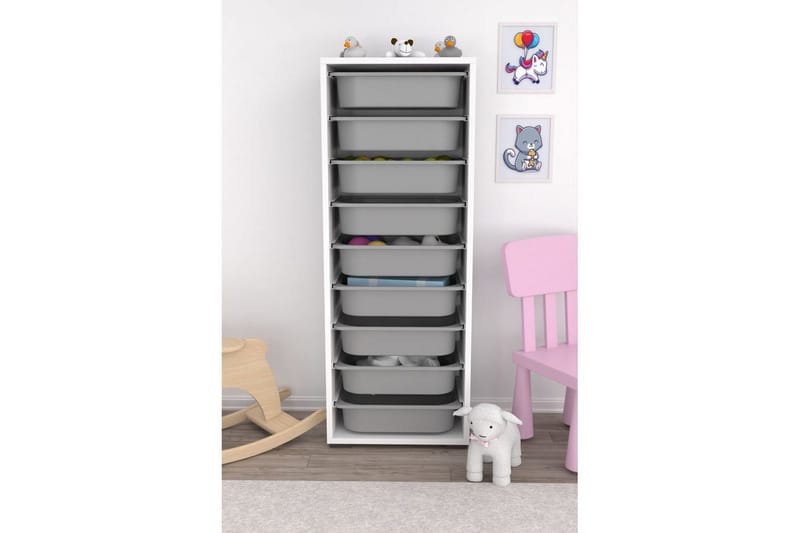 Multifunktionsskab Stribor Hvid / Grå - Hvid / Grå - Opbevaring - Opbevaring til småting - Kurve & kasser