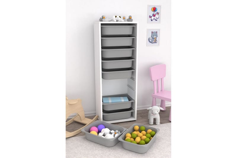 Multifunktionsskab Stribor Hvid / Grå - Hvid / Grå - Opbevaring - Opbevaring til småting - Kurve & kasser