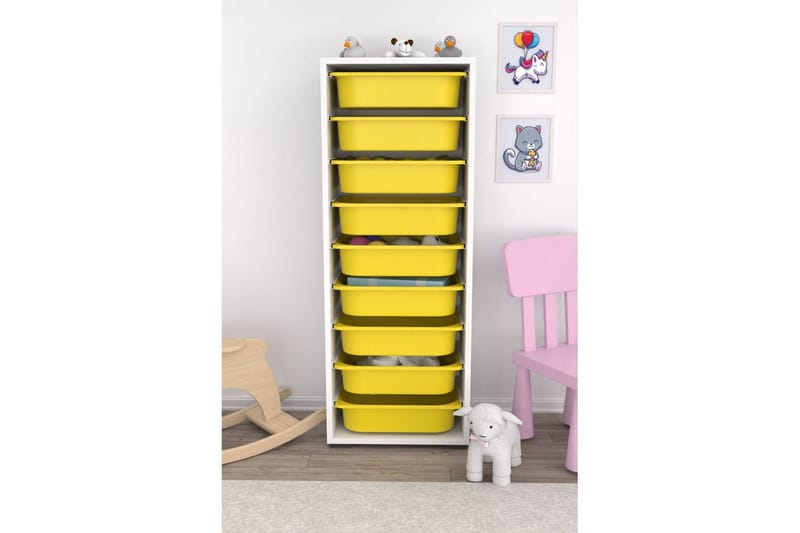 Multifunktionsskab Stribor Hvid / Gul - Hvid / Gul - Opbevaring - Opbevaring til småting - Kurve & kasser