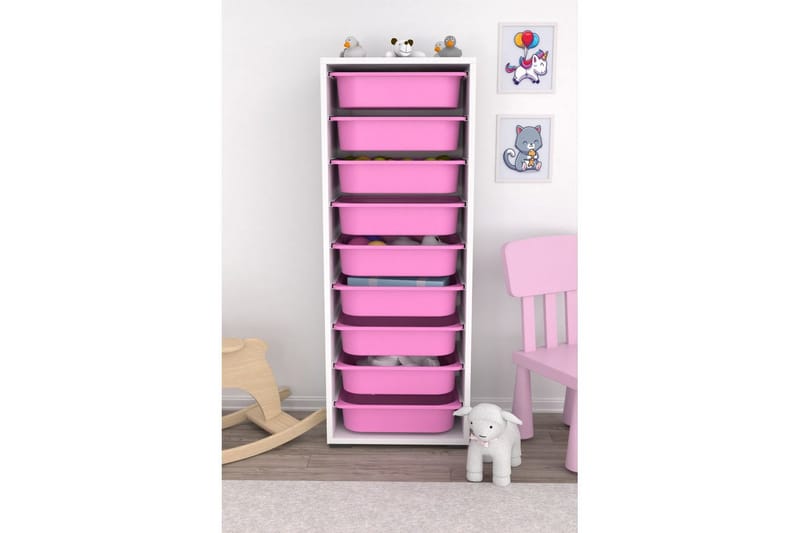 Multifunktionsskab Stribor Hvid / Pink - Hvid / Pink - Opbevaring - Opbevaring til småting - Kurve & kasser