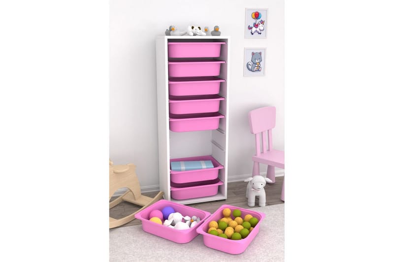 Multifunktionsskab Stribor Hvid / Pink - Hvid / Pink - Opbevaring - Opbevaring til småting - Kurve & kasser