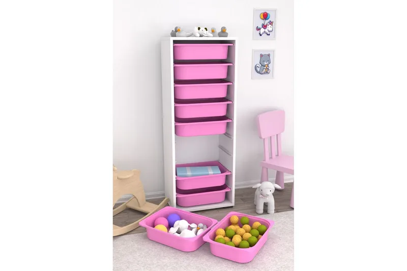 Multifunktionsskab Stribor Hvid / Pink - Hvid / Pink - Opbevaring - Opbevaring til småting - Kurve & kasser