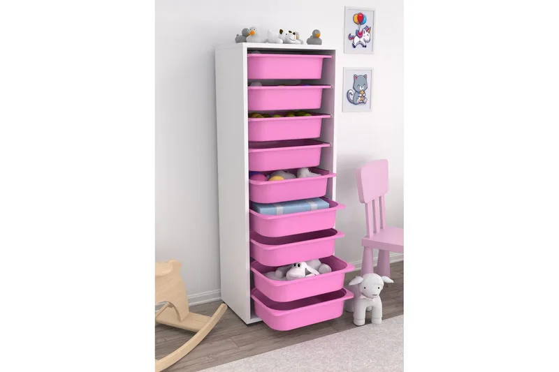 Multifunktionsskab Stribor Hvid / Pink - Hvid / Pink - Opbevaring - Opbevaring til småting - Kurve & kasser