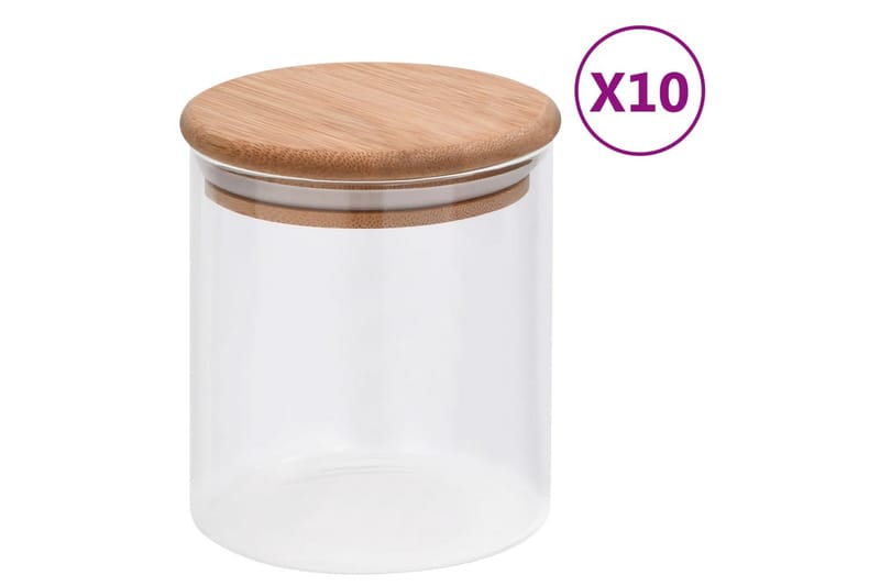 opbevaringsglas med bambuslåg 10 stk. 600 ml - gennemsigtig - Opbevaring - Opbevaring til småting - Opbevaringsbøtte