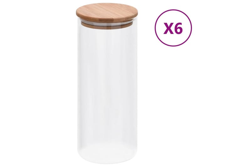 opbevaringsglas med bambuslåg 6 stk. 1000 ml - gennemsigtig - Opbevaring - Opbevaring til småting - Opbevaringsbøtte