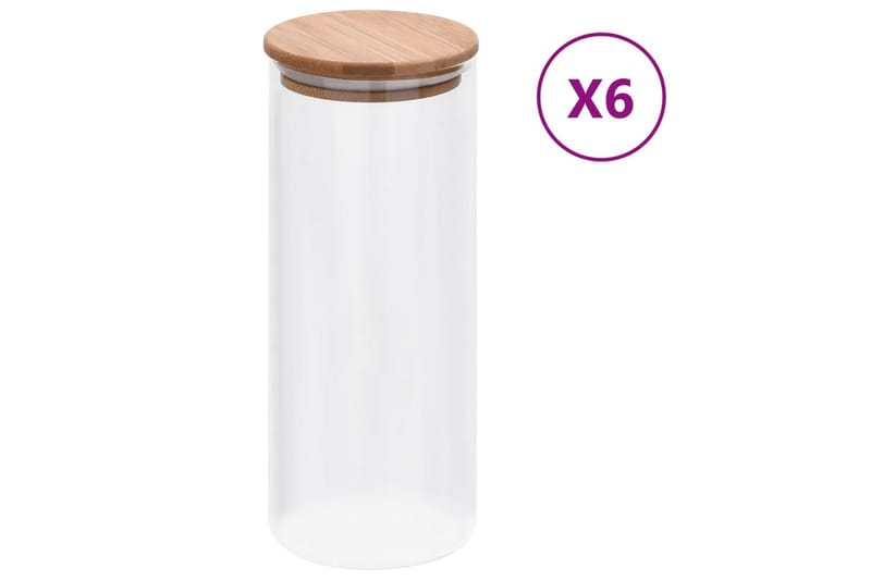 opbevaringsglas med bambuslåg 6 stk. 1000 ml - gennemsigtig - Opbevaringsbøtte - Opbevaring til småting - Dåser & syltetøjsglas