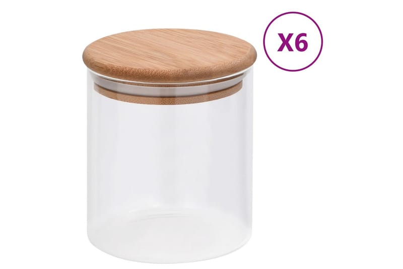 opbevaringsglas med bambuslåg 6 stk. 600 ml - gennemsigtig - Opbevaring - Opbevaring til småting - Opbevaringsbøtte