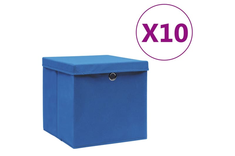 Opbevaringskasser med låg 10 stk. 28x28x28 cm blå - Blå - Opbevaring - Opbevaring til småting - Kurve & kasser