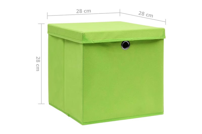 Opbevaringskasser med låg 10 stk. 28x28x28 cm grøn - Grøn - Opbevaring - Opbevaring til småting - Kurve & kasser