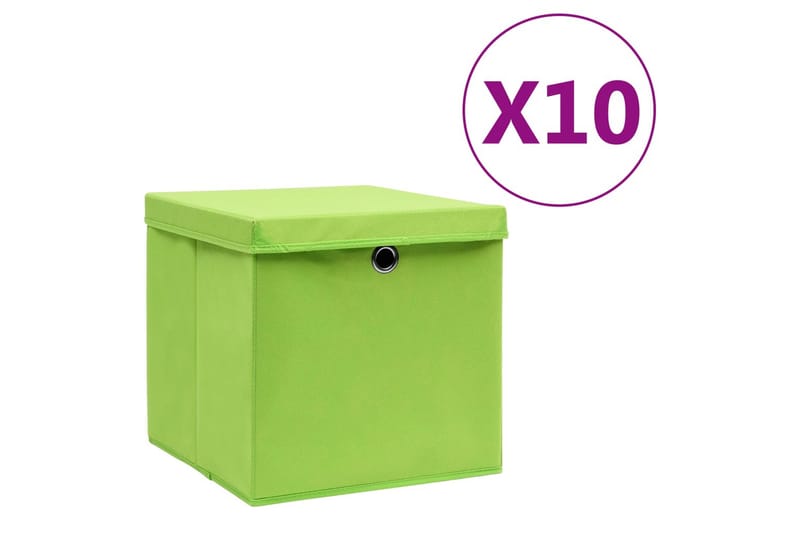 Opbevaringskasser med låg 10 stk. 28x28x28 cm grøn - Grøn - Opbevaring - Opbevaring til småting - Kurve & kasser