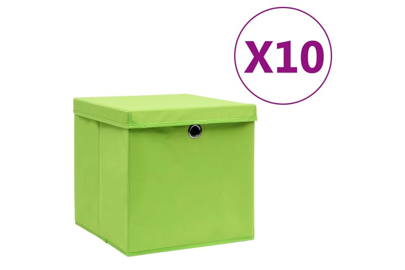 Opbevaringskasser med låg 10 stk. 28x28x28 cm grøn - Grøn - Kurve & kasser