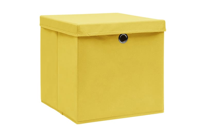 Opbevaringskasser med låg 10 stk. 28x28x28 cm gul - Gul - Opbevaring - Opbevaring til småting - Kurve & kasser