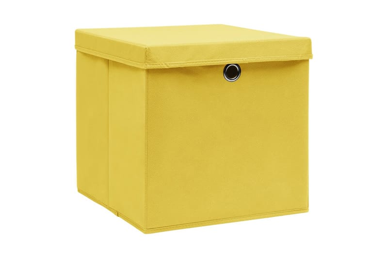 Opbevaringskasser med låg 10 stk. 28x28x28 cm gul - Gul - Kurve & kasser