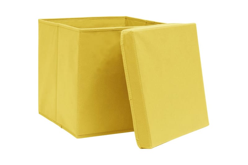 Opbevaringskasser med låg 10 stk. 28x28x28 cm gul - Gul - Kurve & kasser