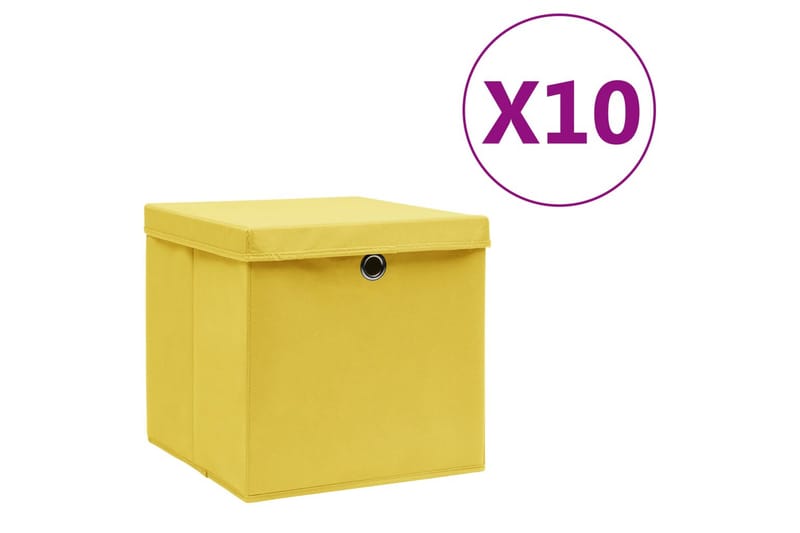 Opbevaringskasser med låg 10 stk. 28x28x28 cm gul - Gul - Opbevaring - Opbevaring til småting - Kurve & kasser