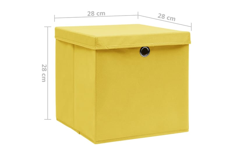 Opbevaringskasser med låg 10 stk. 28x28x28 cm gul - Gul - Opbevaring - Opbevaring til småting - Kurve & kasser