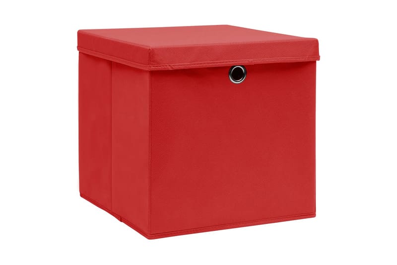 Opbevaringskasser med låg 10 stk. 28x28x28 cm rød - Rød - Kurve & kasser