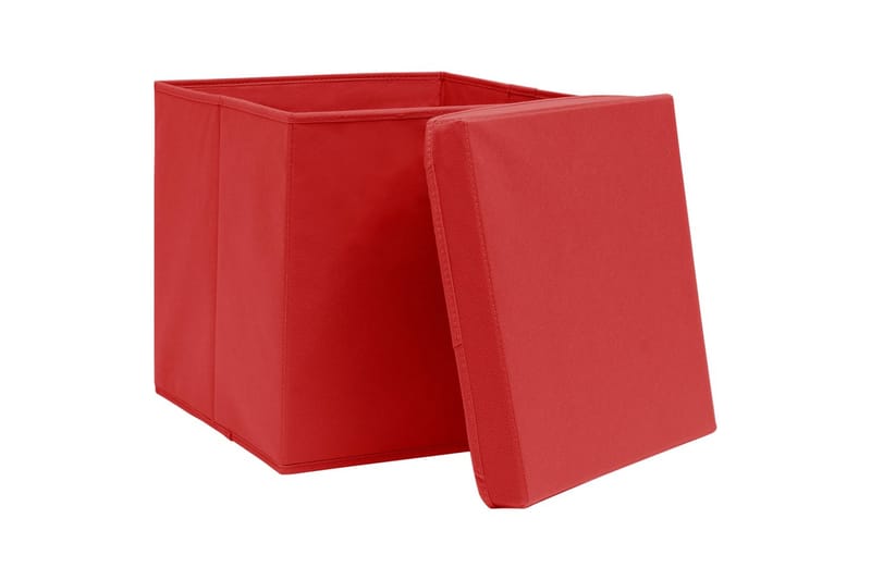 Opbevaringskasser med låg 10 stk. 28x28x28 cm rød - Rød - Opbevaring - Opbevaring til småting - Kurve & kasser