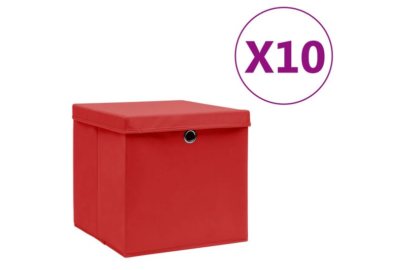 Opbevaringskasser med låg 10 stk. 28x28x28 cm rød - Rød - Opbevaring - Opbevaring til småting - Kurve & kasser