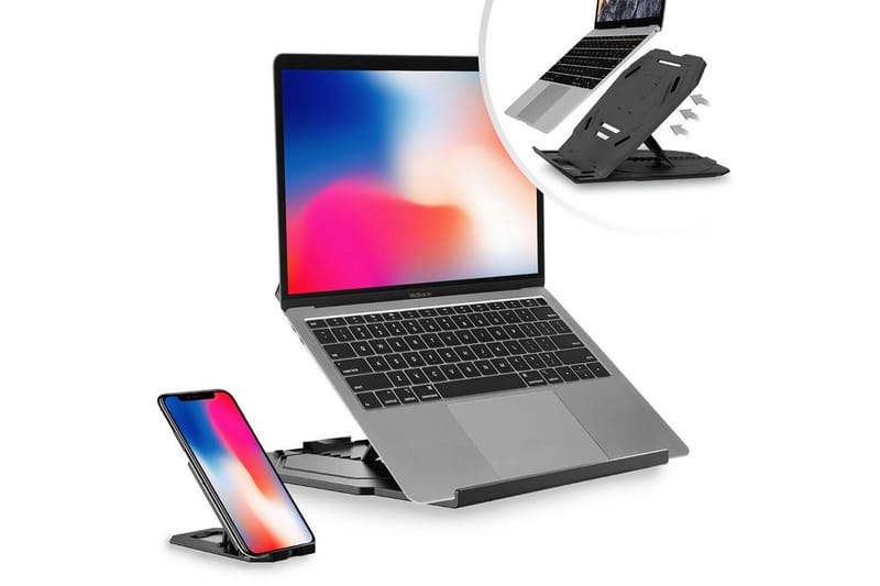 Laptopstativ Desire2 2-i-1 360 Roterbar Sort - Sort - Opbevaring - Opbevaring til småting - Opbevaringsstativ - Bærbarstativ