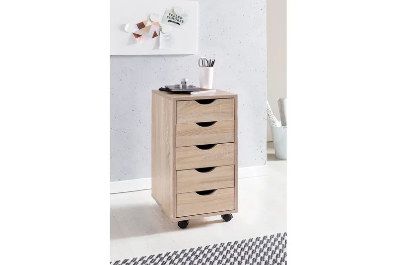 Rullecontainer Wohnling 5 skuffer i folieret spånplade med hjul, moderne stil Sonoma - Sonoma - Opbevaring - Opbevaringsmøbler - Kommode - Arkivskabe