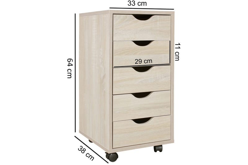 Rullecontainer Wohnling 5 skuffer i folieret spånplade med hjul, moderne stil Sonoma - Sonoma - Opbevaring - Opbevaring til småting - Opbevaringsstativ - Bærbarstativ