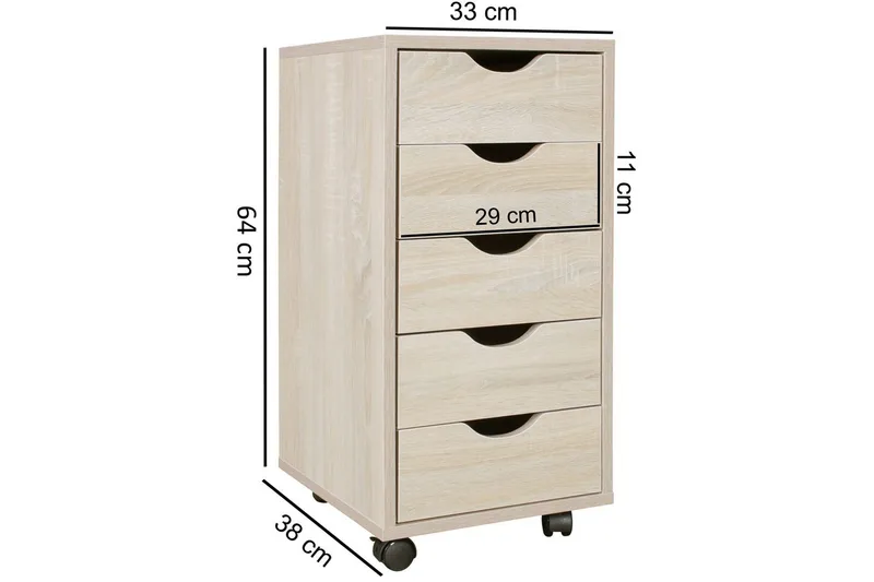 Rullecontainer Wohnling 5 skuffer i folieret spånplade med hjul, moderne stil Sonoma - Sonoma - Opbevaring - Opbevaringsmøbler - Kommode - Arkivskabe