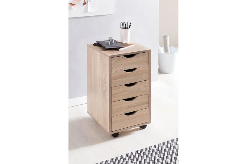Rullecontainer Wohnling 5 skuffer i folieret spånplade med hjul, moderne stil Sonoma - Sonoma - Opbevaring - Opbevaringsmøbler - Kommode - Arkivskabe