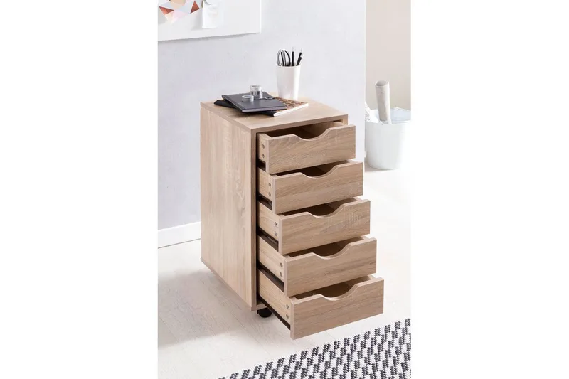 Rullecontainer Wohnling 5 skuffer i folieret spånplade med hjul, moderne stil Sonoma - Sonoma - Opbevaring - Opbevaringsmøbler - Kommode - Arkivskabe