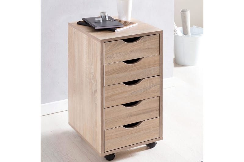 Rullecontainer Wohnling 5 skuffer i folieret spånplade med hjul, moderne stil Sonoma - Sonoma - Opbevaring - Opbevaring til småting - Opbevaringsstativ - Bærbarstativ
