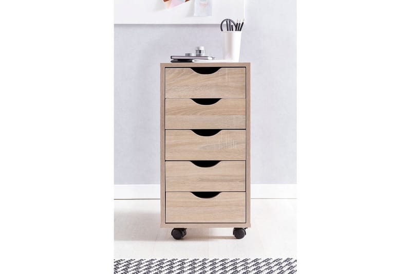 Rullecontainer Wohnling 5 skuffer i folieret spånplade med hjul, moderne stil Sonoma - Sonoma - Opbevaring - Opbevaring til småting - Opbevaringsstativ - Bærbarstativ