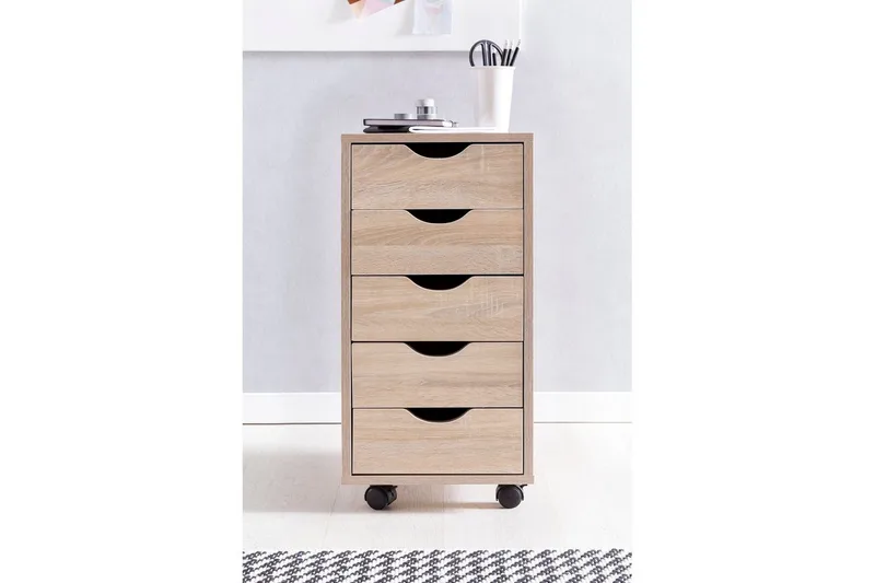 Rullecontainer Wohnling 5 skuffer i folieret spånplade med hjul, moderne stil Sonoma - Sonoma - Opbevaring - Opbevaringsmøbler - Kommode - Arkivskabe