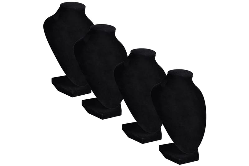 Smykkebuste m Flonel Til Halskæder, , 9X8,5X15 Cm, 4 Stk. - Sort - Opbevaring - Opbevaring til småting - Smykkeholder & smykkeskrin