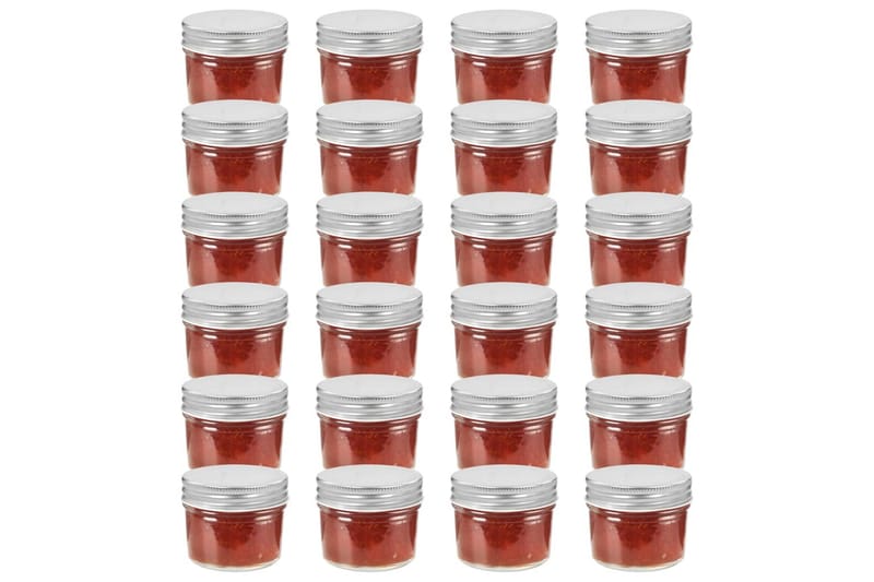 Syltetøjsglas 24 Stk. Med Sølvfarvet Låg 110 Ml - Sølv - Opbevaring - Opbevaring til småting - Opbevaringsbøtte