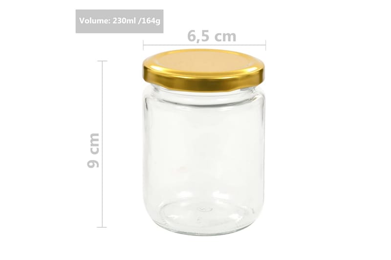 Syltetøjsglas 48 Stk. Med Guldfarvet Låg 230 Ml - Guld - Opbevaring - Opbevaring til småting - Opbevaringsbøtte
