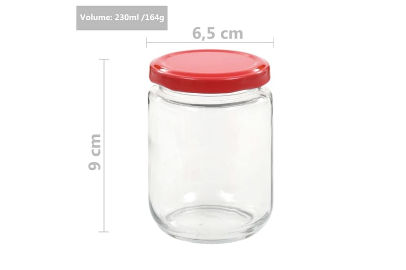 Syltetøjsglas 48 Stk. Med Røde Låg 230 Ml - Rød - Opbevaring - Opbevaring til småting - Opbevaringsbøtte