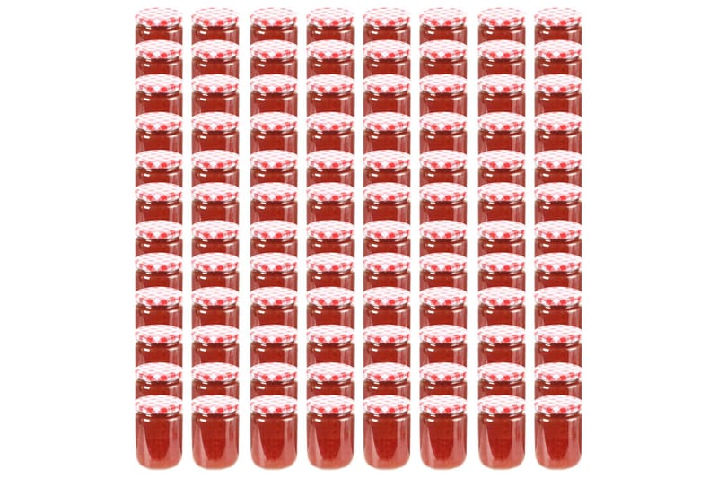 Syltetøjsglas 96 Stk. Med Hvide Og Røde Låg 230 Ml - Rød - Opbevaring - Opbevaring til småting - Opbevaringsbøtte