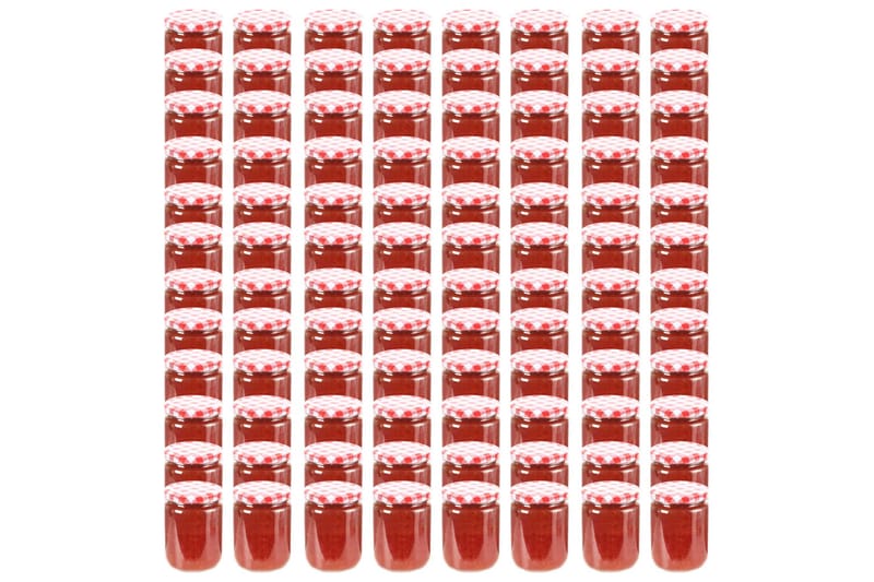 Syltetøjsglas 96 Stk. Med Hvide Og Røde Låg 230 Ml - Rød - Opbevaringsbøtte - Opbevaring til småting - Dåser & syltetøjsglas