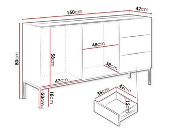 Amelus Skænk 150x42 cm - Beige - Opbevaring - Opbevaringsmøbler - Skænke & sideboards